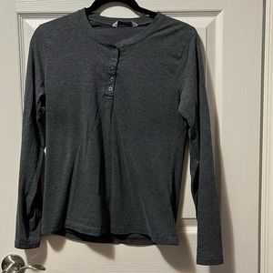 Women's La Vie en Rose Long-Sleeve Pyjama T-Shirt Loungewear Snap Closure Grey